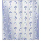 White Blue Coastal Palm Trees Bows Stripes Pattern Duschvorhang (Vorderseite)