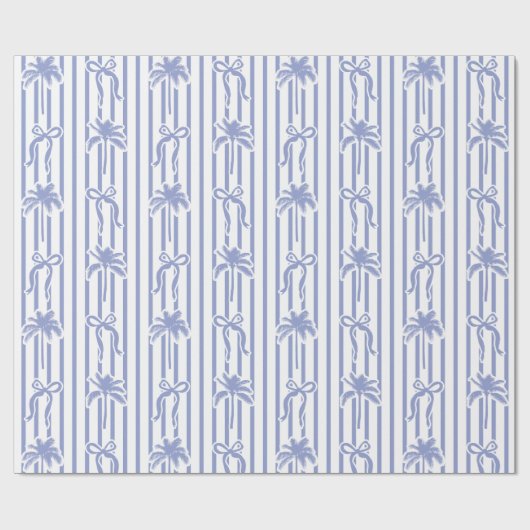 White Blue Coastal Palm Trees Bows Stripes Pattern Geschenkpapier (Flach)