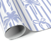 White Blue Coastal Palm Trees Bows Stripes Pattern Geschenkpapier (Rolleneckpunkt)