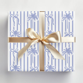 White Blue Coastal Palm Trees Bows Stripes Pattern Geschenkpapier Set