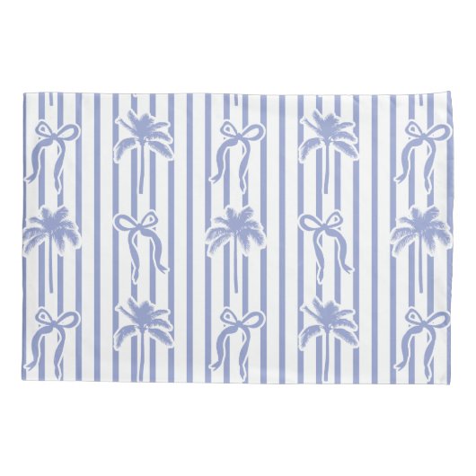 White Blue Coastal Palm Trees Bows Stripes Pattern Kissenbezug (Rückseite)