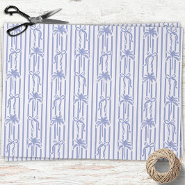 White Blue Coastal Palm Trees Bows Stripes Pattern Seidenpapier