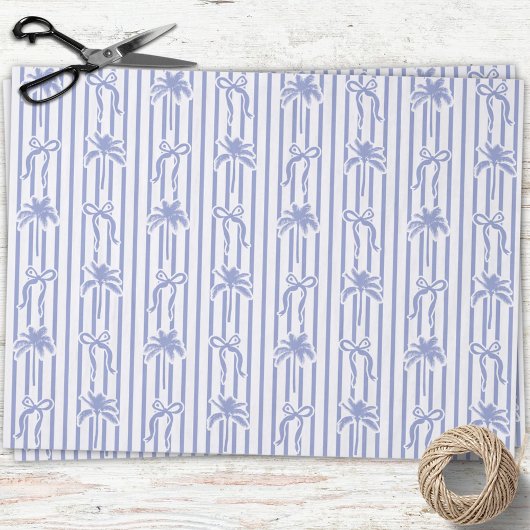 White Blue Coastal Palm Trees Bows Stripes Pattern Seidenpapier