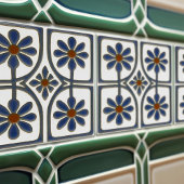 White & Blue Daisies Art Deco Jugendstil-Deco Fliese