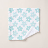 White Blue Daisy Blume Retro Muster Badhandtuch Set (Waschlappen)