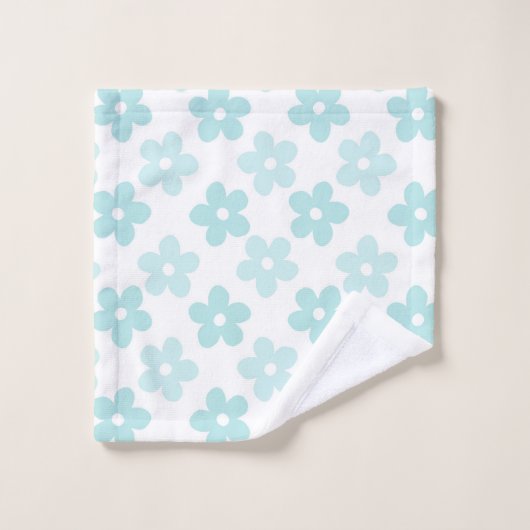 White Blue Daisy Blume Retro Muster Badhandtuch Set (Waschlappen)