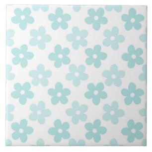 White Blue Daisy Blume Retro Muster Fliese