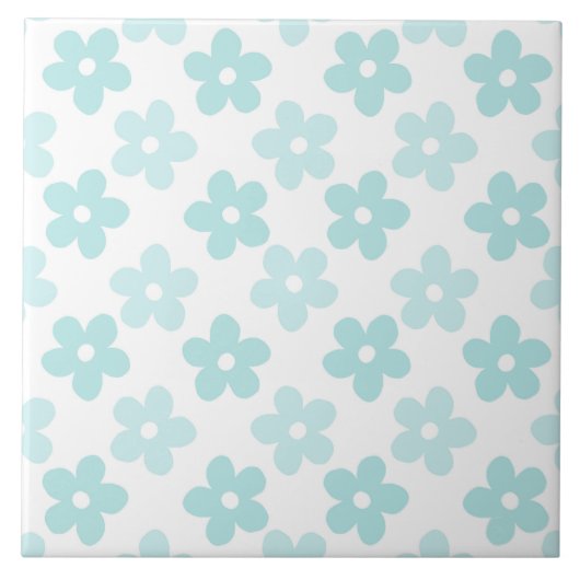 White Blue Daisy Blume Retro Muster Fliese (Vorderseite)