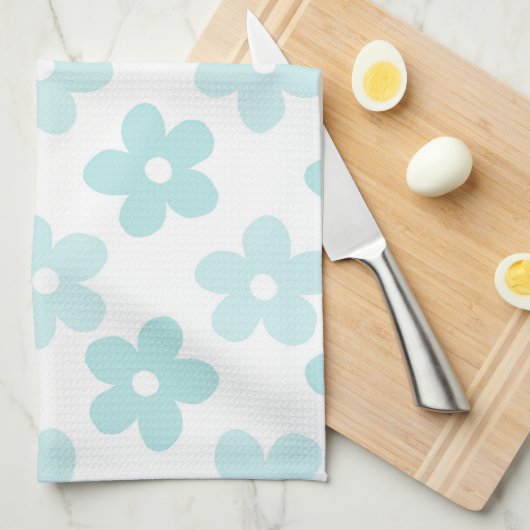 White Blue Daisy Blume Retro Muster Geschirrtuch (Viertel Falte)