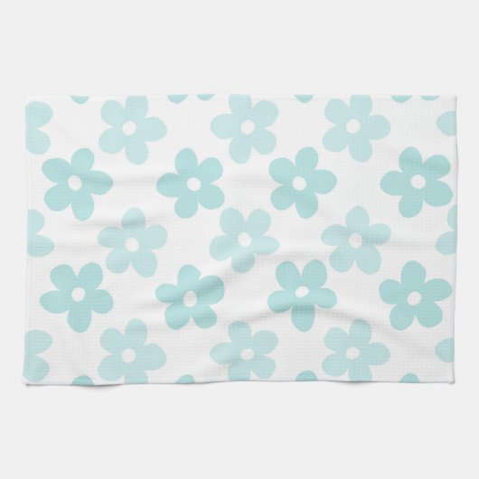 White Blue Daisy Blume Retro Muster Geschirrtuch (Horizontal)