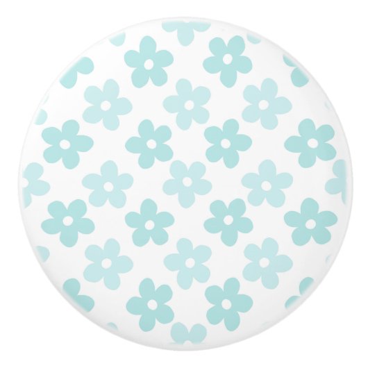 White Blue Daisy Blume Retro Muster Keramikknauf (Vorderseite)