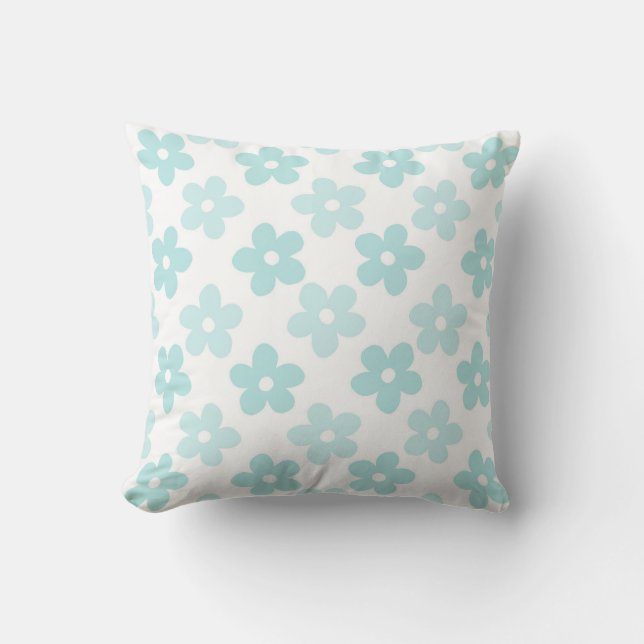 White Blue Daisy Blume Retro Muster Kissen (Vorderseite)