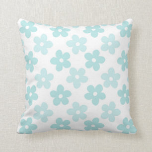 White Blue Daisy Blume Retro Muster Kissen