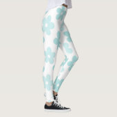 White Blue Daisy Blume Retro Muster Leggings (Rechts)