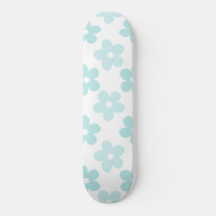 White Blue Daisy Blume Retro Muster Skateboard