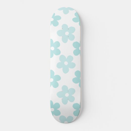 White Blue Daisy Blume Retro Muster Skateboard (Vorderseite)