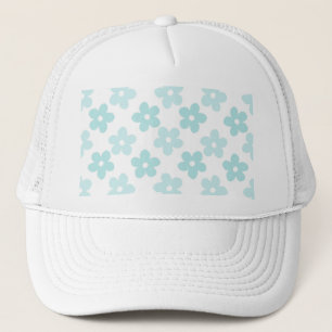 White Blue Daisy Blume Retro Muster Truckerkappe