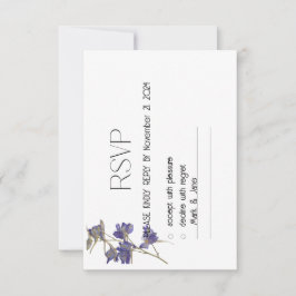 White Blue Elegant Delicate Floral Wedding RSVP  Karte
