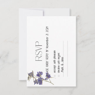 White Blue Elegant Delicate Floral Wedding RSVP Karte