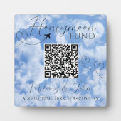 White & Blue Elegant QR Code Honeymoon Fund Signat Fotoplatte (Vorderseite)