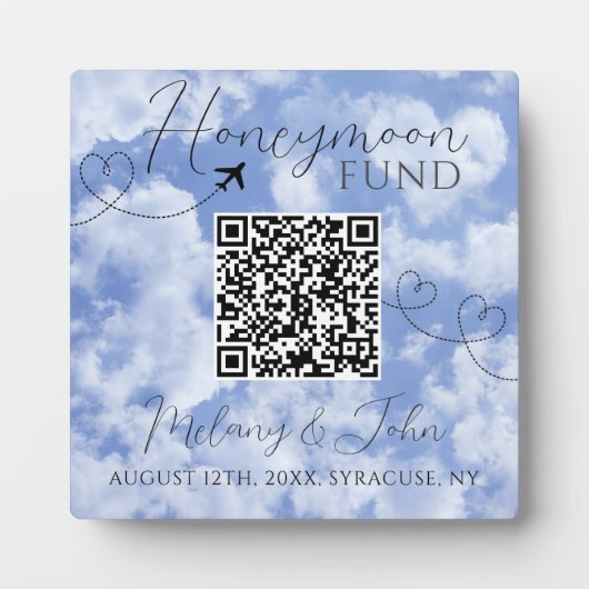 White & Blue Elegant QR Code Honeymoon Fund Signat Fotoplatte (Vorderseite)