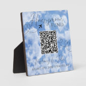 White & Blue Elegant QR Code Honeymoon Fund Signat Fotoplatte (Vorderseite)