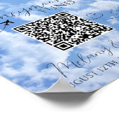 White & Blue Elegant QR Code Honeymoon Fund Signat Poster (Ecke)