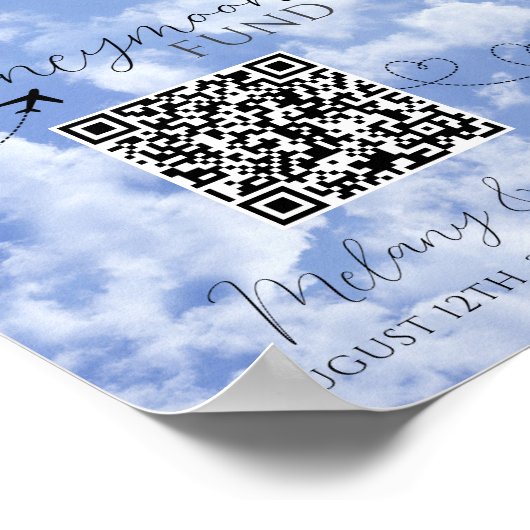 White & Blue Elegant QR Code Honeymoon Fund Signat Poster (Ecke)
