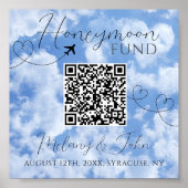 White & Blue Elegant QR Code Honeymoon Fund Signat Poster (Vorne)