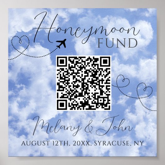 White & Blue Elegant QR Code Honeymoon Fund Signat Poster (Vorne)