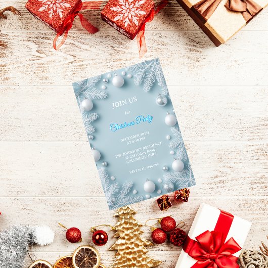 White & Blue Elegante Weihnachten Einladung