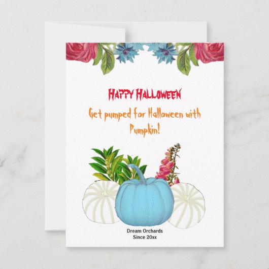 White Blue Fall Pumpkin Wasserfarbe Blumengrün (Vorderseite)