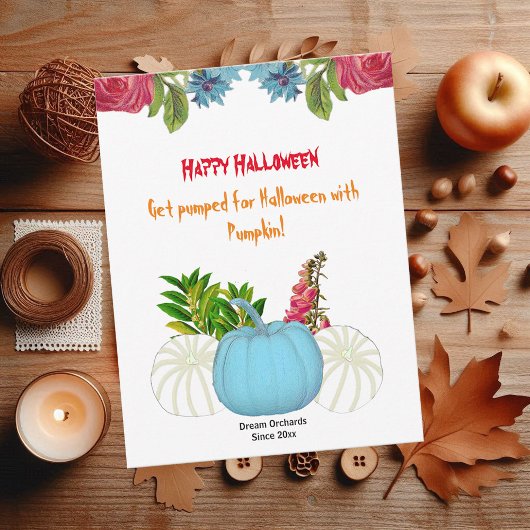 White Blue Fall Pumpkin Wasserfarbe Blumengrün