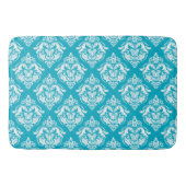 White & Blue Floral Damasks Pattern Badematte (Vorderseite)
