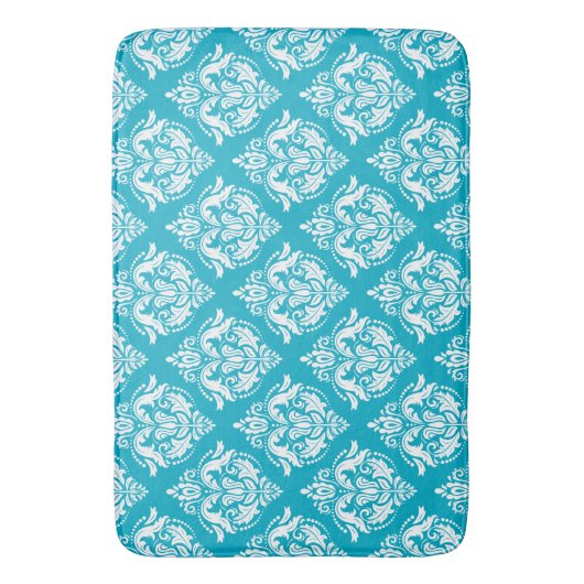 White & Blue Floral Damasks Pattern Badematte (Vorderseite Vertikal)