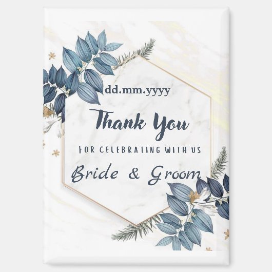 White Blue Floral Frame Thank You Wedding Favors M Magnet (Vorderseite)