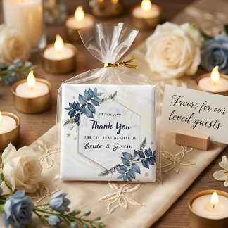 White Blue Floral Frame Vielen Dank Gastgeschenke Magnet