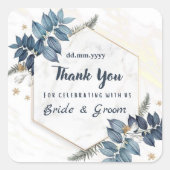 White Blue Floral Frame Vielen Dank Gastgeschenke Quadratischer Aufkleber (Vorderseite)