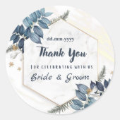 White Blue Floral Frame Vielen Dank Gastgeschenke Runder Aufkleber (Vorderseite)