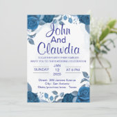 white blue floral geometric wedding invitation einladung (Stehend Vorderseite)