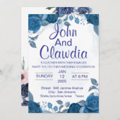 white blue floral geometric wedding invitation einladung (Vorne/Hinten)