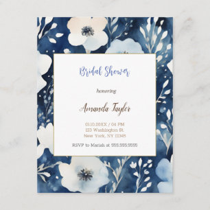 White Blue Flowers Minimale Brautparty Card Begleitkarte