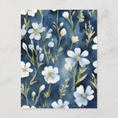 White Blue Flowers Minimale Brautparty Card Begleitkarte (Rückseite)