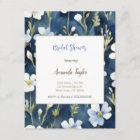 White Blue Flowers Minimale Brautparty Card