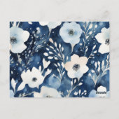 White Blue Flowers Minimale Brautparty Card Postkarte (Rückseite)