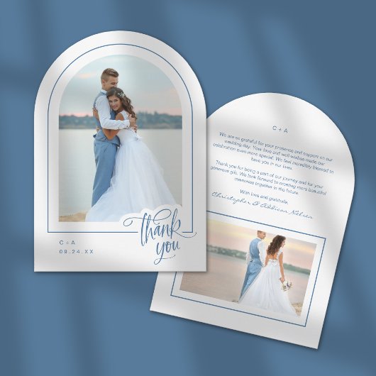 White Blue Foto Hochzeit Dankeschön Card Einladung