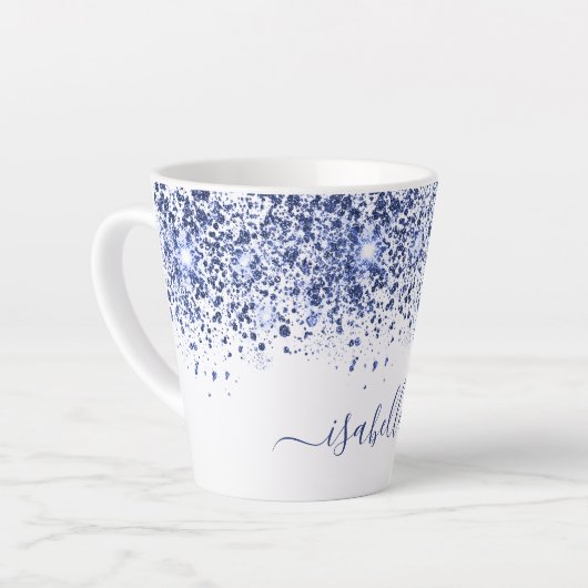 White Blue Glitzern Staub Name Skript Milchtasse (Linke Ecke)