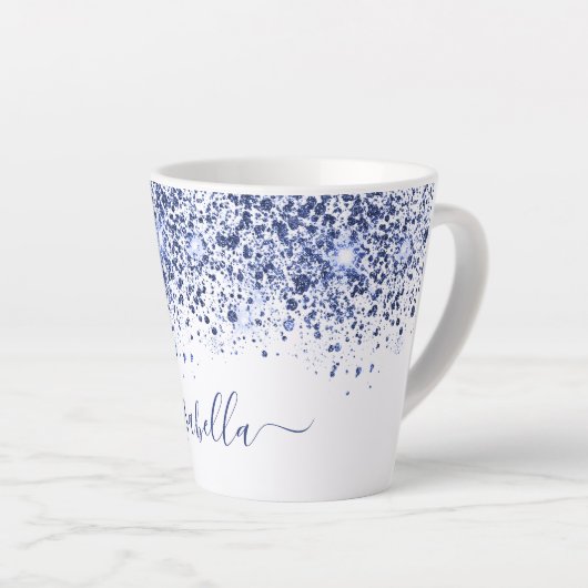 White Blue Glitzern Staub Name Skript Milchtasse (Rechte Ecke)