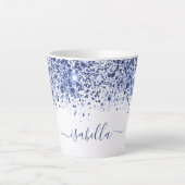White Blue Glitzern Staub Name Skript Milchtasse (Vorderseite)