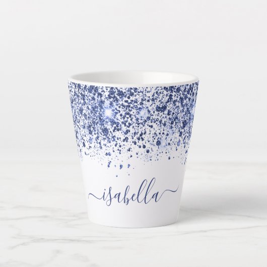 White Blue Glitzern Staub Name Skript Milchtasse (Vorderseite)